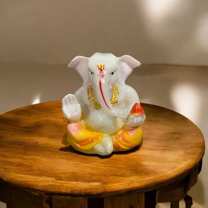 Lord Ganesha Idol for Car Dashboard | Composite Marble Ganesh | Available in White, Golden & Black | Small Sitting Ganpati Murti
