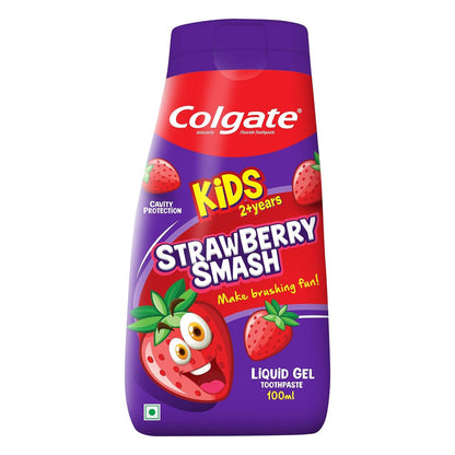 Colgate Kids Toothpaste in a Fun Squeezy Bottle, Strawberry Flavor Gel Tooth Paste, Easy-Grip & Makes Brushing Fun, Cavity Protection, Safe for Kids, Paraben/Gluten-Free, Vegan, Age 2-6yrs, 100ml