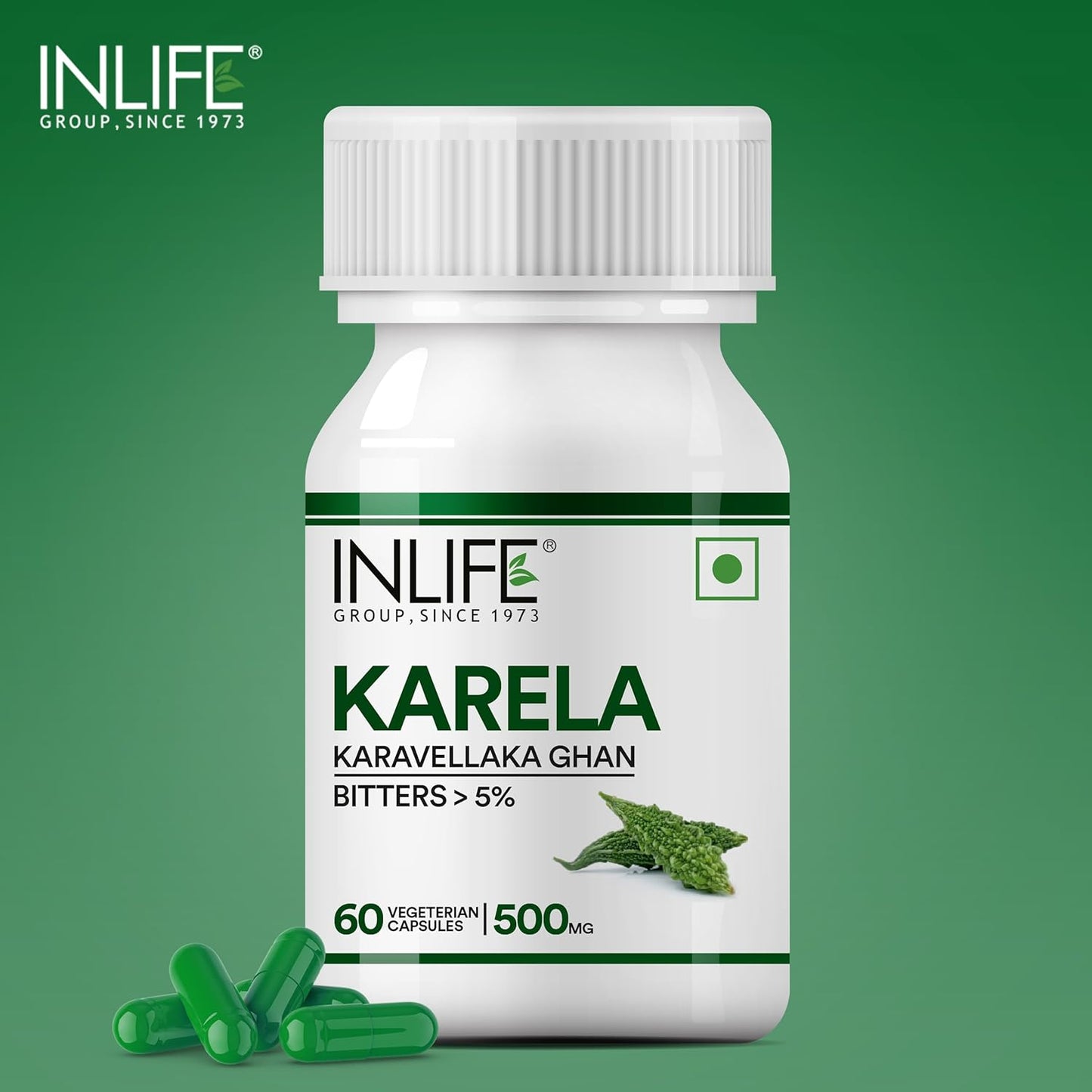 INLIFE Karela Capsules 500mg | Extract - Ayurvedic Herbal Supplement for Sugar Management - 60 Vegetarian Capsules (Pack of 1)
