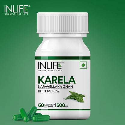 INLIFE Karela Capsules 500mg | Extract - Ayurvedic Herbal Supplement for Sugar Management - 60 Vegetarian Capsules (Pack of 1)
