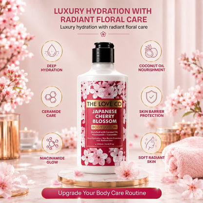 The Love Co Japanese Cherry Blossom Body Lotion for Women | Perfume Body Lotion with Niacinamide, Ceramides, Shea Butter & Coconut Oil | 48Hr Deep Hydration, Non-Greasy Moisturizer for Dry Skin | 250ml