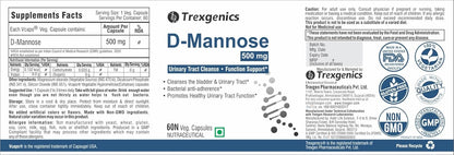 Trexgenics D-MANNOSE 500mg Urinary Tract Cleanse & Kidney/Bladder Function Support (60 Vcaps) (1)