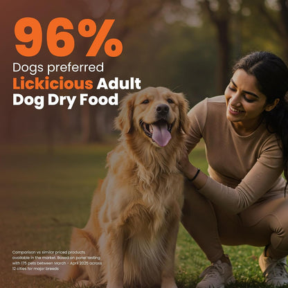 LICKICIOUS Dry Dog Food Adult 1kg | High Protein Chicken, Rice, Vegetables | 39 Essential Nutrients | Healthy Skin Shiny Coat, Strong Bones & Muscles| Complete Balanced Pure Pet Food for Pedigree Dogs