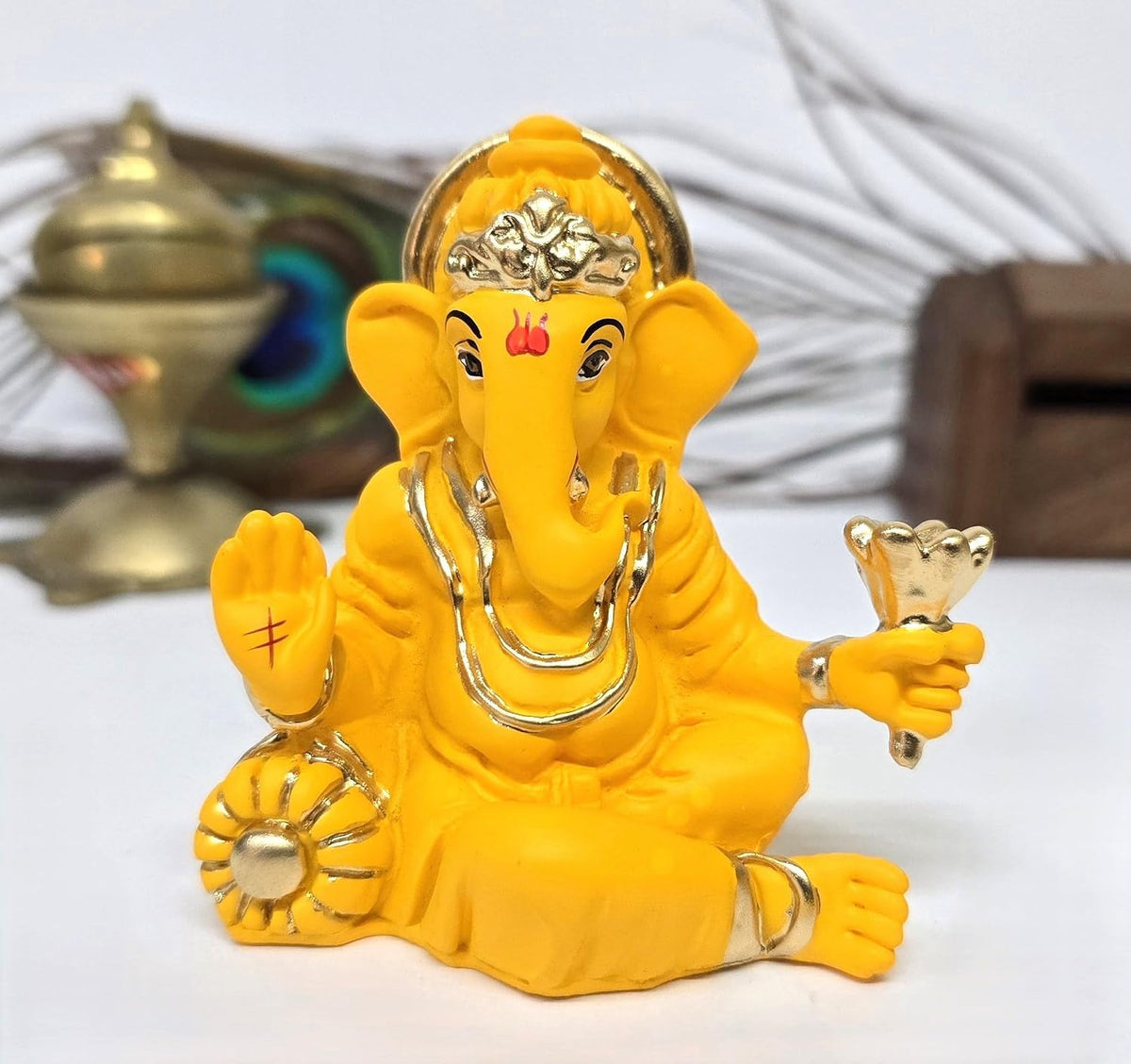 Gold Art India Ganesha Mango Terracotta Finish | for Car Dashboard | Gifting | Office Desk | Home Decor (2.9 inch)