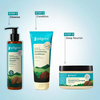 Pilgrim Patua & Keratin Hair SMOOTHENING SHAMPOO for Dry & Frizzy hair | Shampoo for Women & Men | Hair Smoothening & healthy scalp | 200 ml