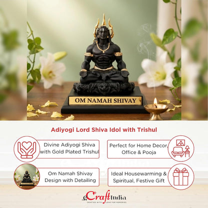 eCraftIndia Adiyogi Lord Shiva Idol with Gold Plated Trishul | Om Namah Shivay Murti for Home Decor, Office Desk & Pooja | Spiritual Gift for Housewarming, Meditation & Festive