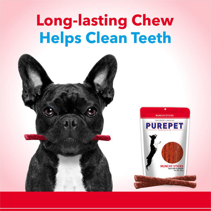PUREPET Dog Treat Munchy Sticks, Mutton Flavour 400G Pack, All Life Stages