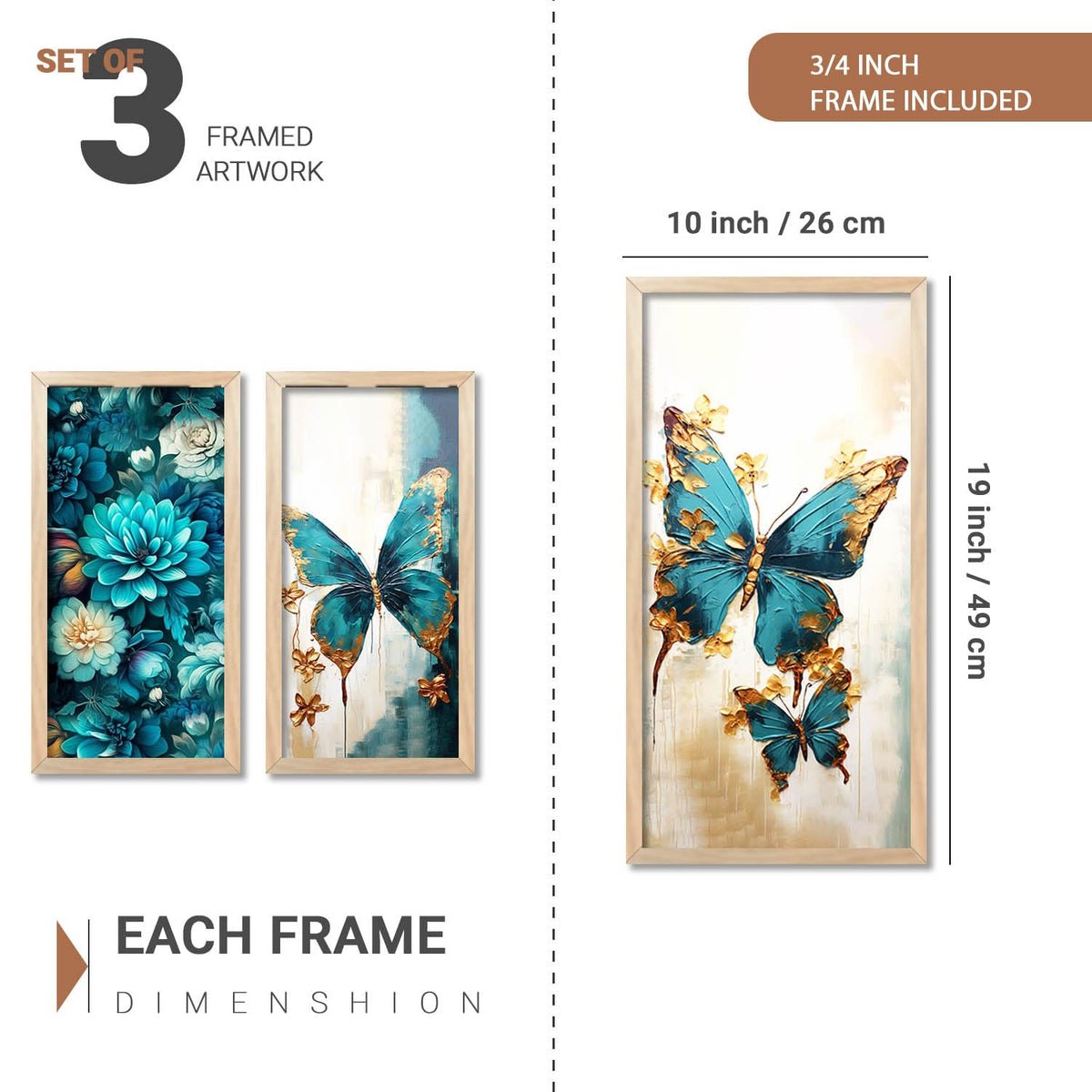 Modern Wall Art Home Decoration Paintings With Frame For Living Room Bed Room Hotel Wall Decor Digital Reprint Engineered Wood Set of 3 (Art 8, 10x19 inch)
