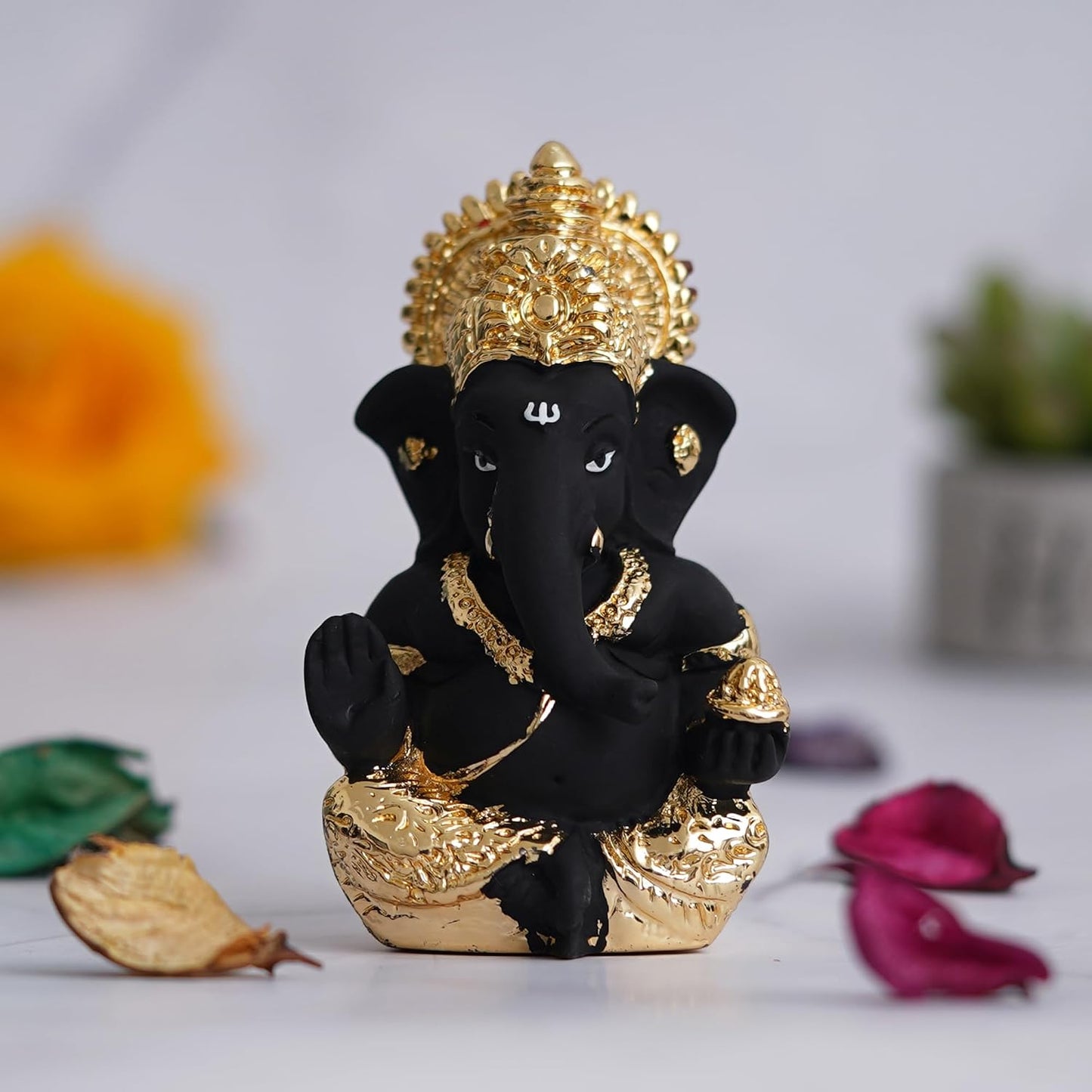 eCraftIndia Black & Golden Blessing Lord Ganesha Idol for Home, Temple, Pooja Room, Office, and Car Dashboard | Divine God Idol Perfect for Diwali, Ganesh Chaturthi, and Birthday Gift Giving