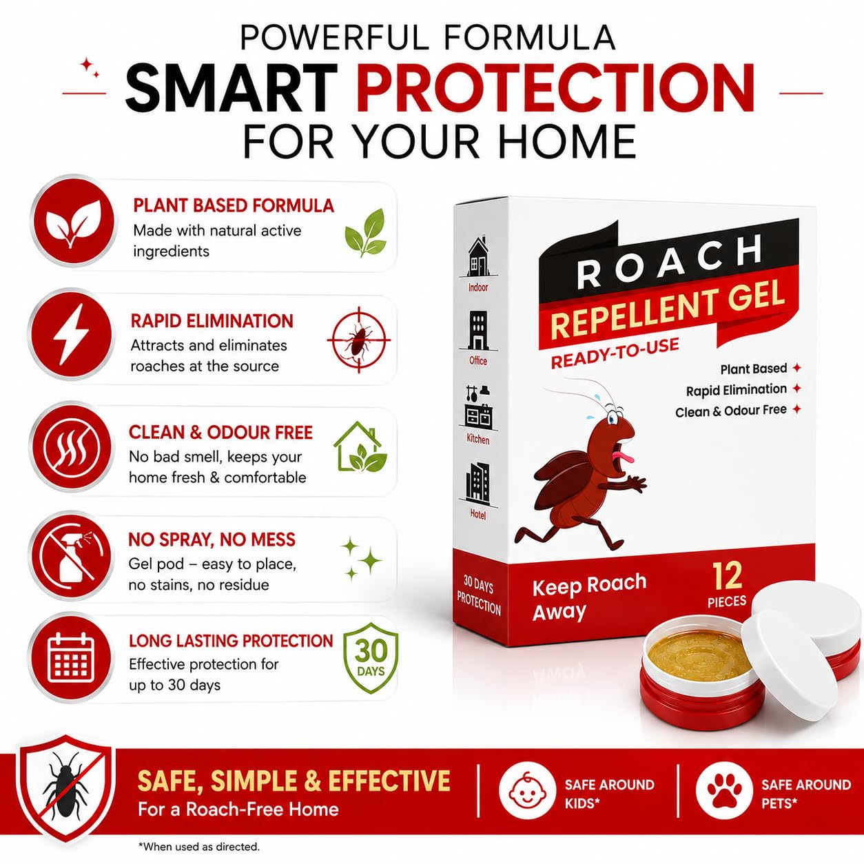 Cockroach Killer Gel for Home Strong Anti Roach Gel Cockroach Repellent for Kitchen with Fast-Acting Cockroach Bait Trap for Permanent Cockroach Control