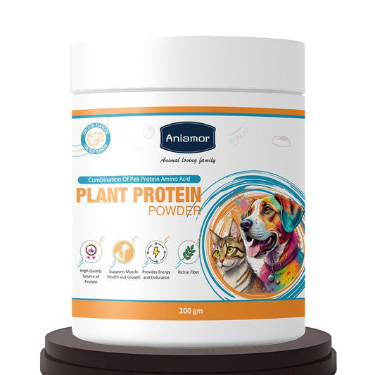 Aniamor Plant Protein Powder for Dogs and Cats|Pea Protein|Plant Based Protein|Pets Supplement|Isolated Pea Protein with Amino Acid|All Life Stage|200gm Jar
