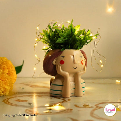 Kawai Homes Showpiece for Home Decor - Cute Table Resin Miniature Decorative Stylish Figurines Items for Living Room Kitchen Kids Bedroom Study Room Decoration Accessories (Happy-Girl), 40 mm, Beige
