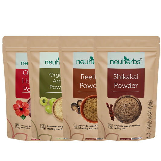 Neuherbs Amla, Reetha, Shikakai and Hibiscus Powder for Skin & Hair Care | Hair Growth & Hair Mask, 100g Each (Combo Pack of 4) | 100% Organic, Rich in Vitamins & Antioxidants