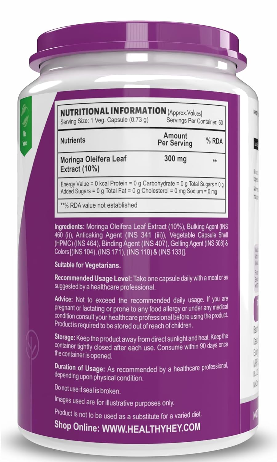 Nutritional supplement container with purple label and white background