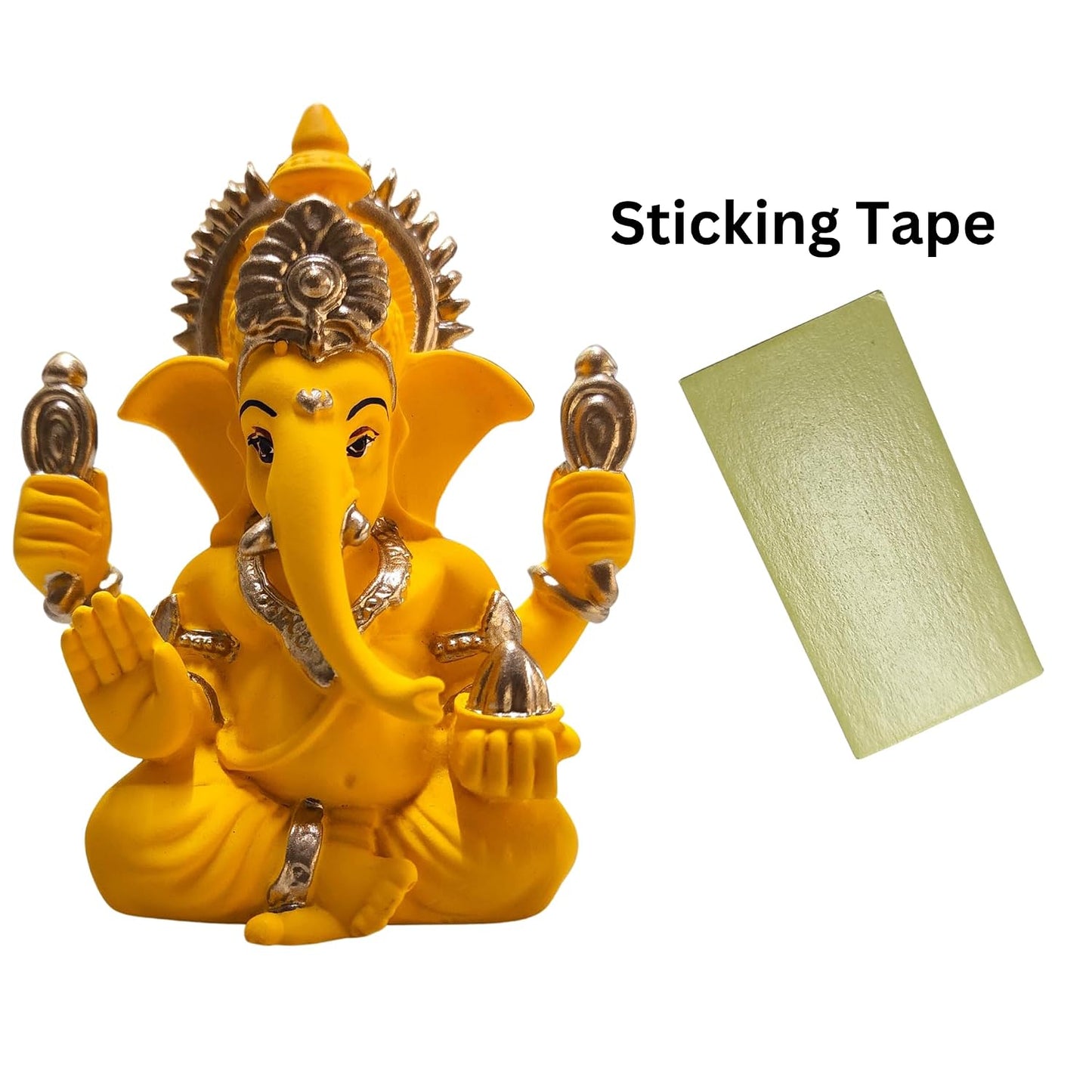 Gold Art India Handcrafted Mango Terracotta Ganesha with Golden Jewelry for Car Dashboard, Home/Office Decor, Gifting/Housewarming Gifts (4HANDGANESHAYELLOWTERRACOTTA 3.3")
