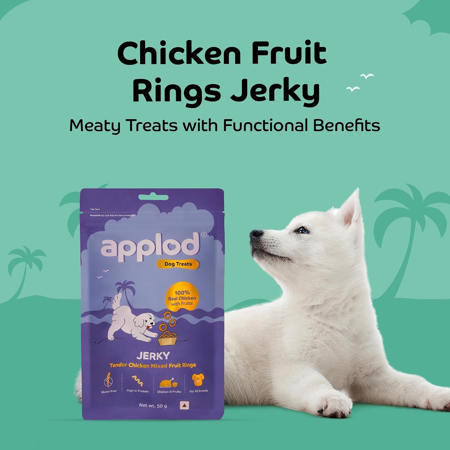 Applod Tender Chicken Mix Fruit Rings Dog Treats | Made Chicken Breast | High Protein, Low Fat, Grain-Free Reward Snack for Dogs | 50g