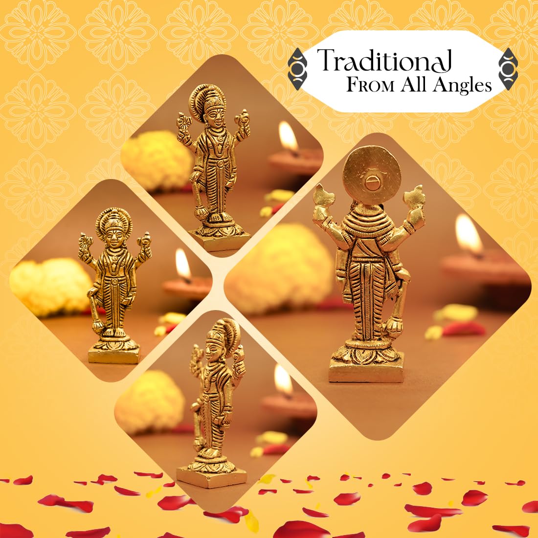 100% Pure Brass Lord Vishnu Idol | Vishnu Bhagwan Murti for Car Dashboard, Pooja Room, Home Decor & Office Desk | Laxmi Narayan Standing Idol | Narayan Statue for Gifting