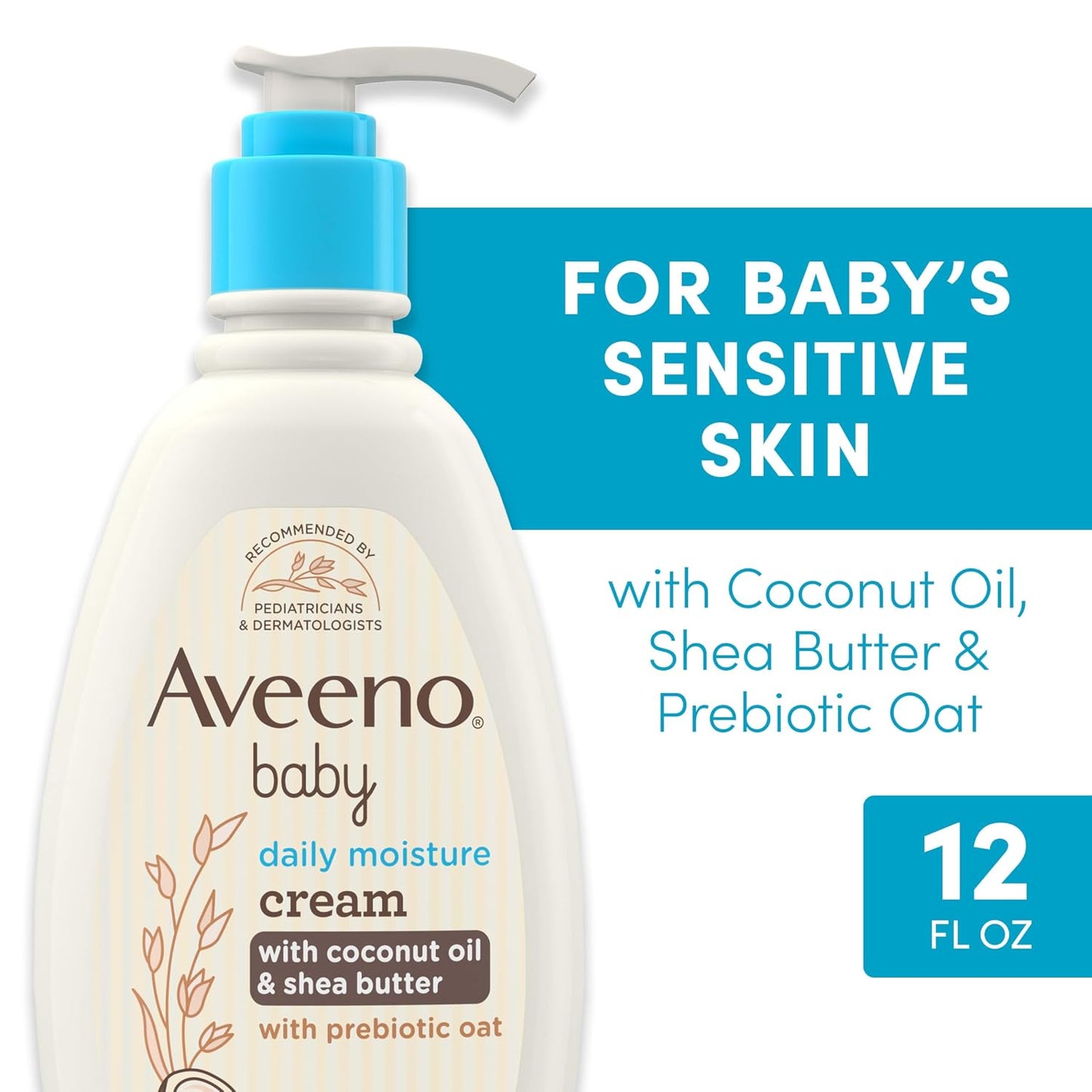 Aveeno Baby Daily Moisturizing Cream with Prebiotic Oat, Coconut Oil & Shea Butter, Gentle Coconut Scent, 12 fl. oz