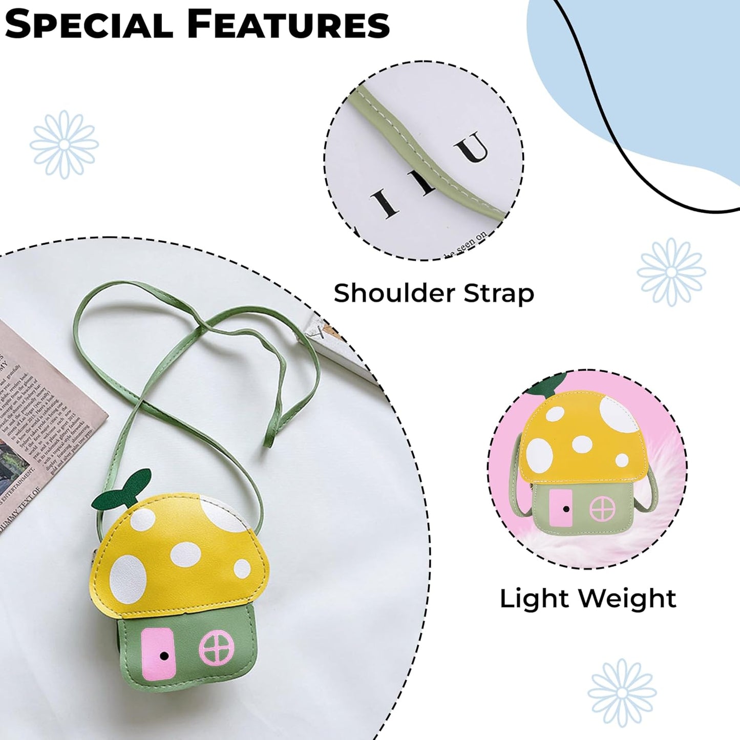 BEMBIKA Kids Sling Bag – Trendy Mini Crossbody Sling Backpack for Boys & Girls, Colorful PU Shoulder Bag -(1–5 Years | Yellow Flower Design)