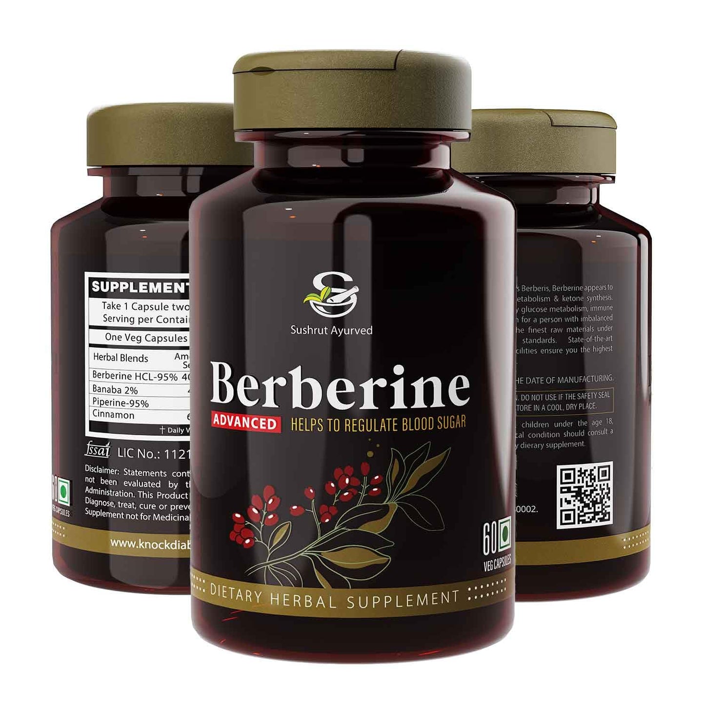 Berberine Advanced 500mg Capsules for Glucose Balance, Optimal Metabolism & Weight Management – Plant-Based Formula with Banaba, Piperine & Cinnamon Extracts [Vegan Friendly] (Pack of 1 - 60 Capsules Each)
