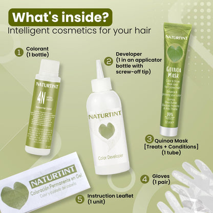 Naturtint Permanent Hair Colour Gel Natural Dark Brown 4N|For Optimal Scalp Care| Upto 100% Grey Coverage | Long Lasting Hair Colour | Ammonia Free Vegan| No Parabens| Enriched with Olives & Organic Shea Butter