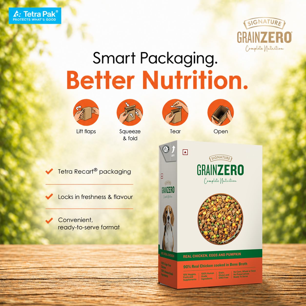 Grain Zero Dog Fresh Food Tetra Pak Real Chicken, Egg & Pumpkin, for Adult & Puppy, 350g | Supports Joint & Health | Immune System | Anti Inflammatory Properties | Ready to Serve | One Pack One Meal