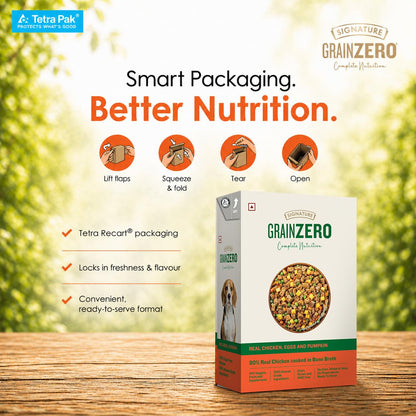 Grain Zero Dog Fresh Food Tetra Pak Real Chicken, Egg & Pumpkin, for Adult & Puppy, 350g | Supports Joint & Health | Immune System | Anti Inflammatory Properties | Ready to Serve | One Pack One Meal