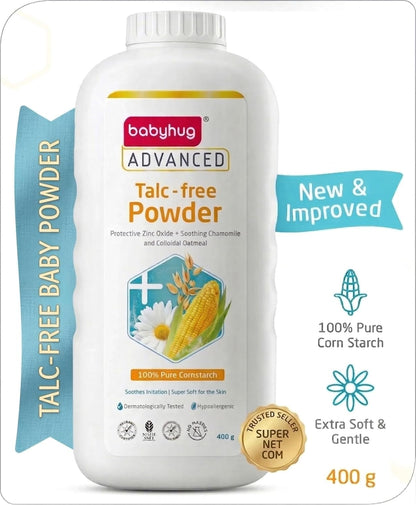 BABYHUG Advanced Talc-Free Powder With Cornstarch, Zinc Oxide & Essential Oils 400g (Pack Of 1)