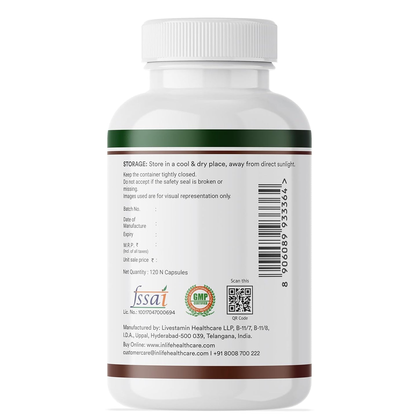 INLIFE Plant Based Vitamin B12 Supplements for Men & Women | Supports Nerve Health & Brain Health | Superfood Formula | B12 from Spirulina Extract - 120 Vegetarian Capsules (Pack of 1, 120)