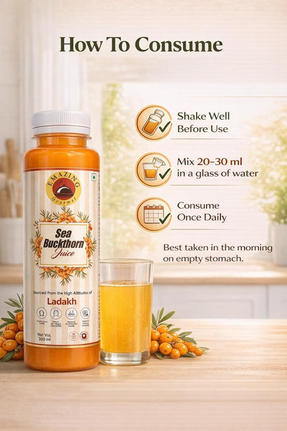 Emazing Gourmet Ladakh Sea Buckthorn Pulp Concentrate 300ml | Cold-Pressed | Makes 50 Glasses | Rich in Natural Vitamin C, Omega 3 6 7 9 & Antioxidants | Immunity, Skin Glow & Gut Health Support | Juice Sea Buckthorn
