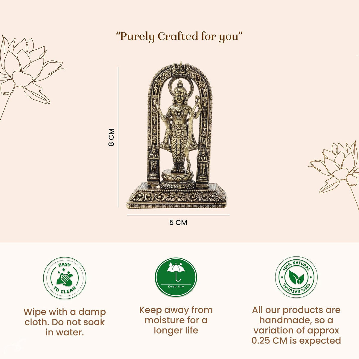 Ram Lala Brass Statue | Handcrafted Lord Ram Idol for Mandir and Temple Decor | Housewarming and Wedding Gift (Design01: L5 x W4 x H8 cm)