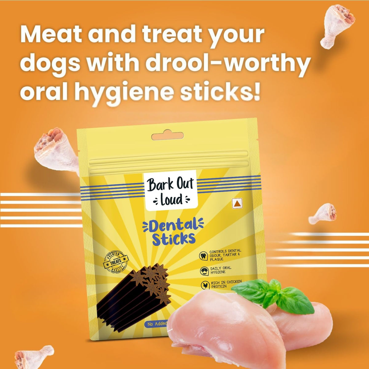 BARK OUT LOUD- Dental Sticks Dog Treats | Sugar Free | Plaque Tartar & Odour Oral Care | Fresh Smell Chicken Dog Treats - 100gm (100 gm, Dental Sticks)