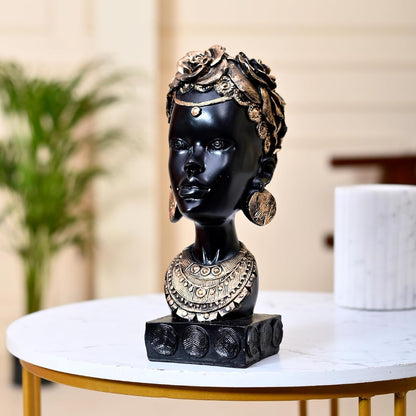 African Lady Statue with Pot|Stunning Cultural Home Décor (Pack of 1, Black & Gold, Model 3)
