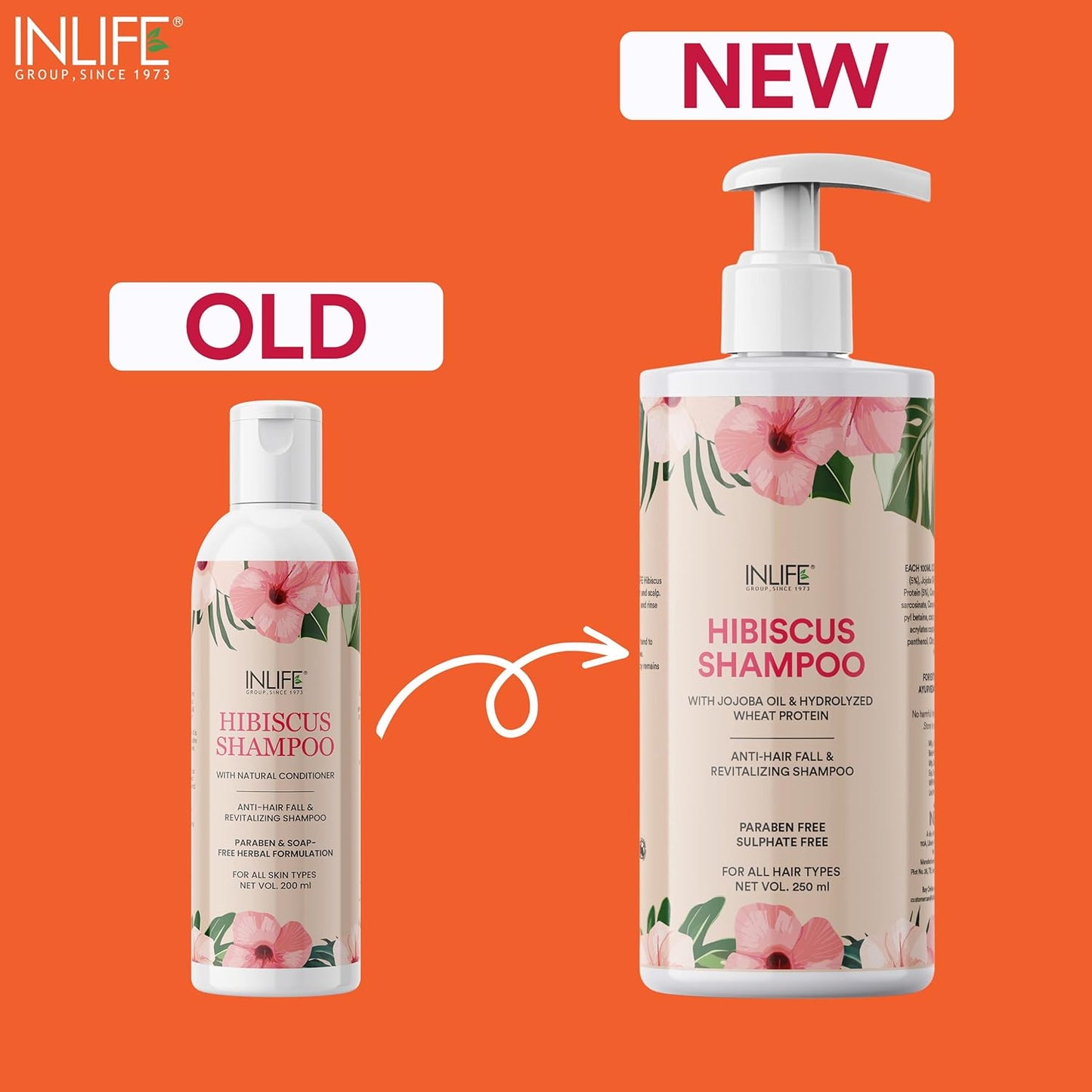 INLIFE Hibiscus Shampoo | Ayurvedic Natural | with Jojoba Oil & Hydrolyzed Wheat Protein | Dry and Frizzy Hair | Paraben & Sulphate Free | Women Men - 250ml (Pack of 1, 250)