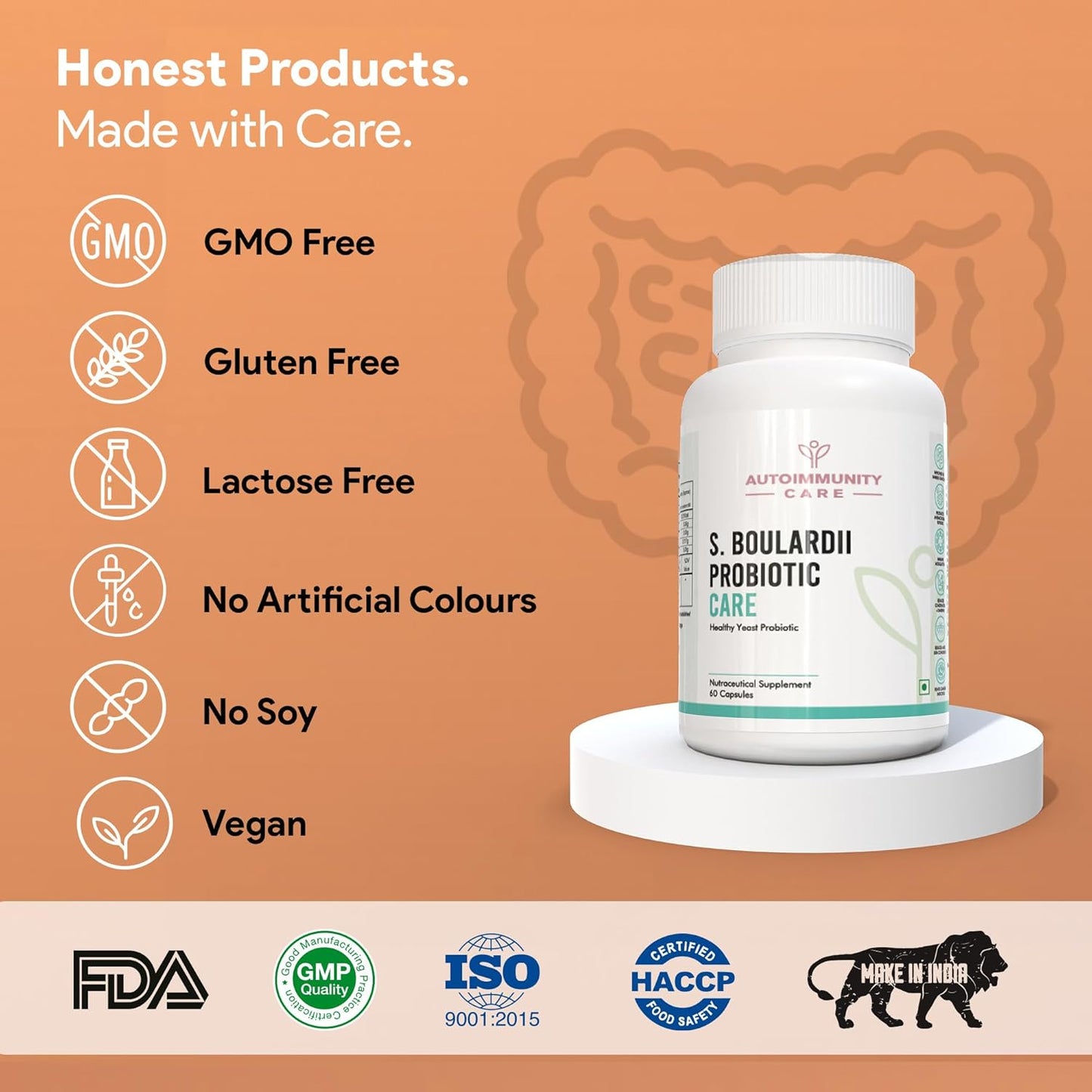 S. Boulardii Care – Saccharomyces Boulardii Probiotic Supplement | 10 Billion CFU | Probiotics Supplement for Gut Health, Intestinal Lining & Microbial Balance | 60 caps (60 doses)
