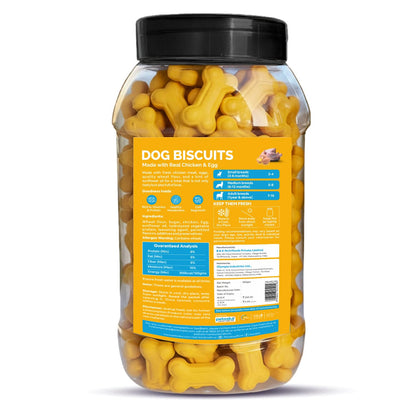 Petoska Chicken & Egg Dog Biscuits | 500g Jar | Made with Real Chicken & Egg | Crunchy Treats for Small, Medium & Large Dogs | 300 kcal/100g | Complementary Dog Food