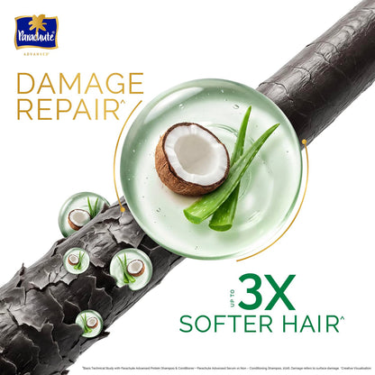 Parachute Advansed Protein Shampoo | with Coconut Milk and Aloe Vera | For up to 100% Damage Repair & up to 3X Softer Hair | Protein Lock Technology | Paraben-Free | For Men & Women | 340ml