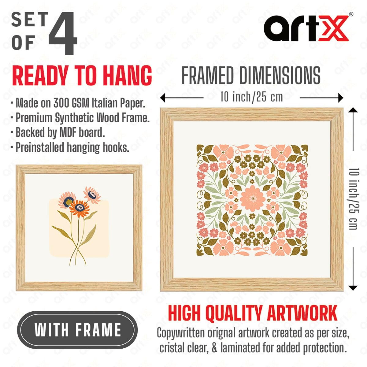 Floral Paintings, 10.0 X 10.0 each, Set of 4