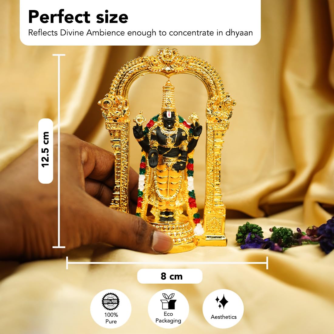 Tirupati Balaji Idol (Size: 12.5 cm) | Lord Venkateswara Idol for Car Dashboard, Pooja Room, Home Decor & Office Desk | Venkateshwara Swamy Murti | Perumal Statue | God Idols for Gifting