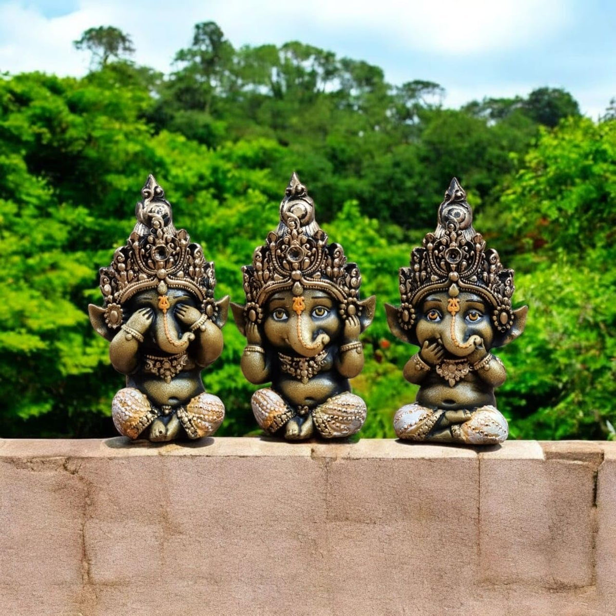 Cute Little Ganesh Idol for Home Decor | Resin Baby Ganesha Statue for Office Table, Desk, Reception & Living Room Decorative Showpiece | Hindu God Figurine 2.5x2x6 Inch (Set of 3)