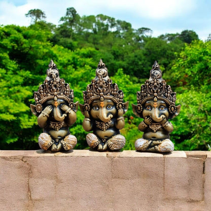 Cute Little Ganesh Idol for Home Decor | Resin Baby Ganesha Statue for Office Table, Desk, Reception & Living Room Decorative Showpiece | Hindu God Figurine 2.5x2x6 Inch (Set of 3)