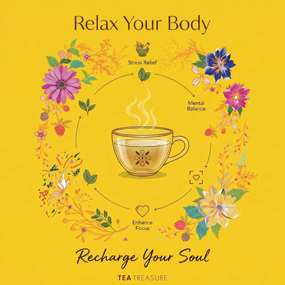 Tea Treasure Stress Relief Tea, Ayurvedic Loose Leaf Green Tea Blend with Ashwagandha Root, Matcha & Brahmi | Calm Mind, Anxiety Relief & Sustained Focus | Jitter-Free Clean Energy, Low Caffeine