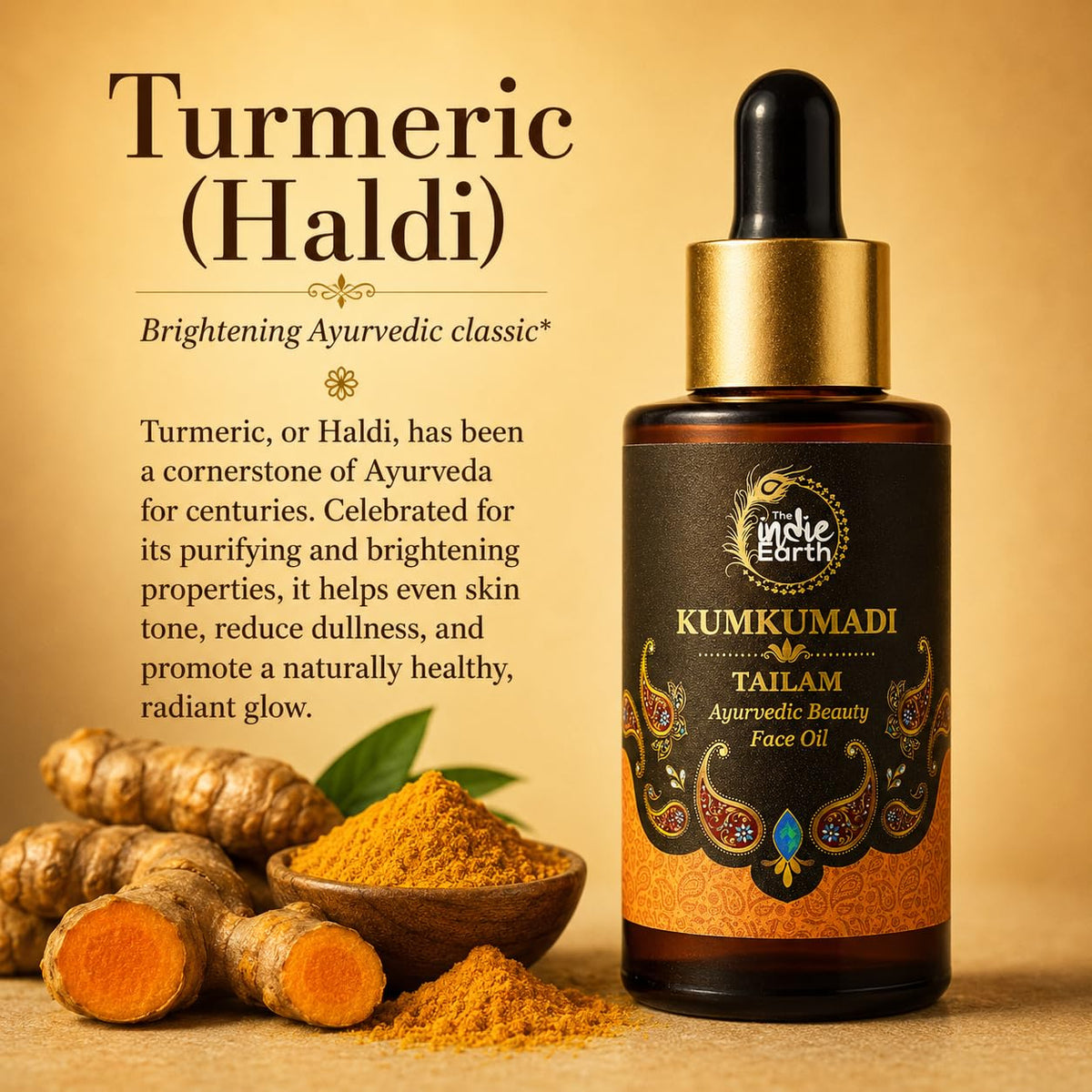 The Indie Earth Kumkumadi Tailam 30 ml | An Ayurvedic Beauty Face Oil | Miraculous Beauty Night Serum for Brighter, Glowing & Younger Looking Skin with Turmeric, Saffron, Blue Lotus & Indian Lotus