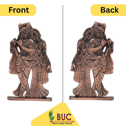 Big Radha Krishna Murli Idol for Car Dashboard – Copper Finish Krishna Radha Ji Statue Spiritual Decor for Home, Car & Office (S1007-CPR)
