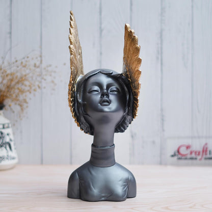 Grey Golden Resin Fairy Lady Statue Showpiece for Home Decor Living Room Bedroom Office Desk Table TV Unit | Women's Day Gift for Ladies Friends | Housewarming Birthday Gift for Women