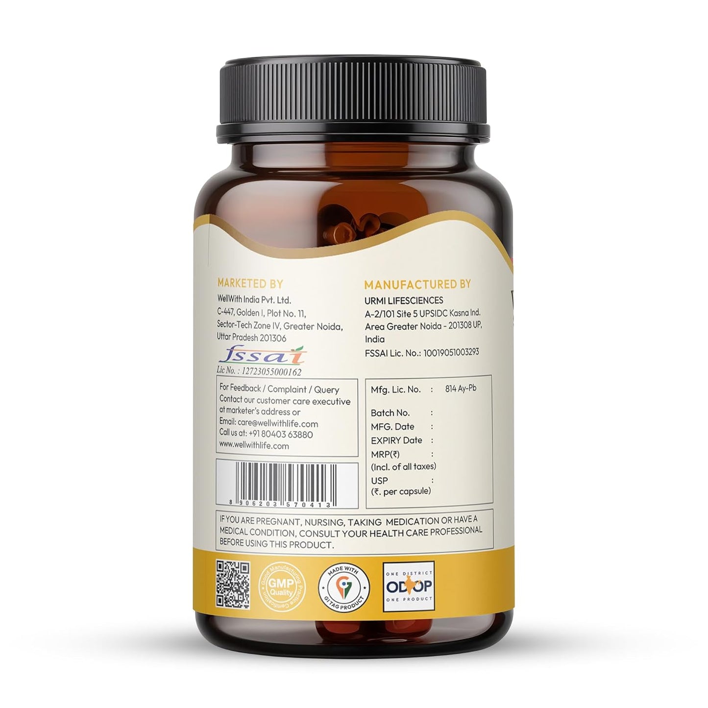 Wellwith Sea buckthorn Berry Powder Capsules – 60 Vegan Caps |Sea buckthorn capsules rich in Natural Vitamin C for Skin Glow & Collagen Boost | Pack of 1