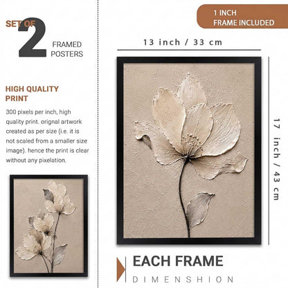 2 Piece Framed Wall Art Set, 3D Textured Floral Botanical Painting, Modern Abstract Flower Wall Decor for Living Room Bedroom Dining Room Office, Ready to Hang, Ideal for Housewarming Gift (design 3, 13X19, Black)