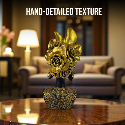 Golden Butterfly Goddess Bust Polyresin Showpiece 26 cm African Queen Figurine Black & Gold Statue for Home Decor Living Room Office Table Gift | Tabletop Decorative Showpiece