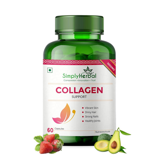 Simply Herbal Collagen Builder 1000mg with Biotin & Vitamin C for Hair Skin, & Nails, Plant-Based Supplement for Women & Men (60 Capsules)