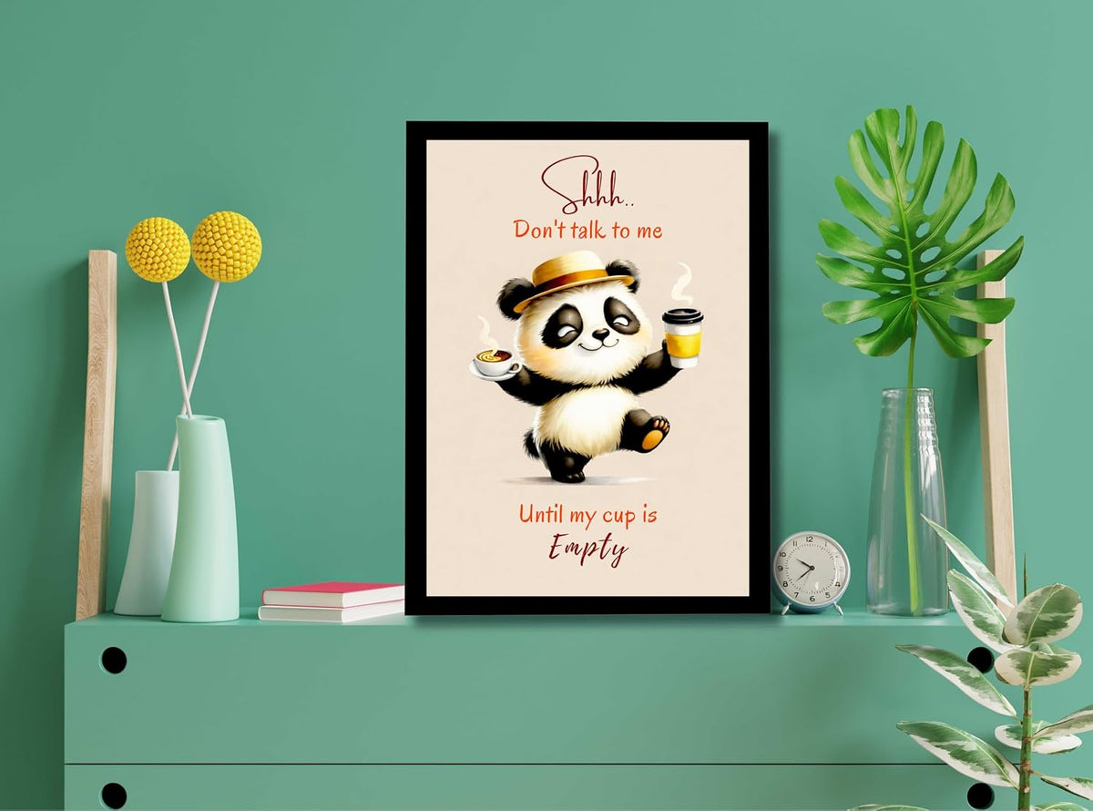 Coffee Wall Decor Frame Ready to Hang | Funny Panda Coffee Quote Poster | Cute Kitchen Cafe Wall Art for Home Office Restaurant | Gift Photo Frame for Drink Lovers